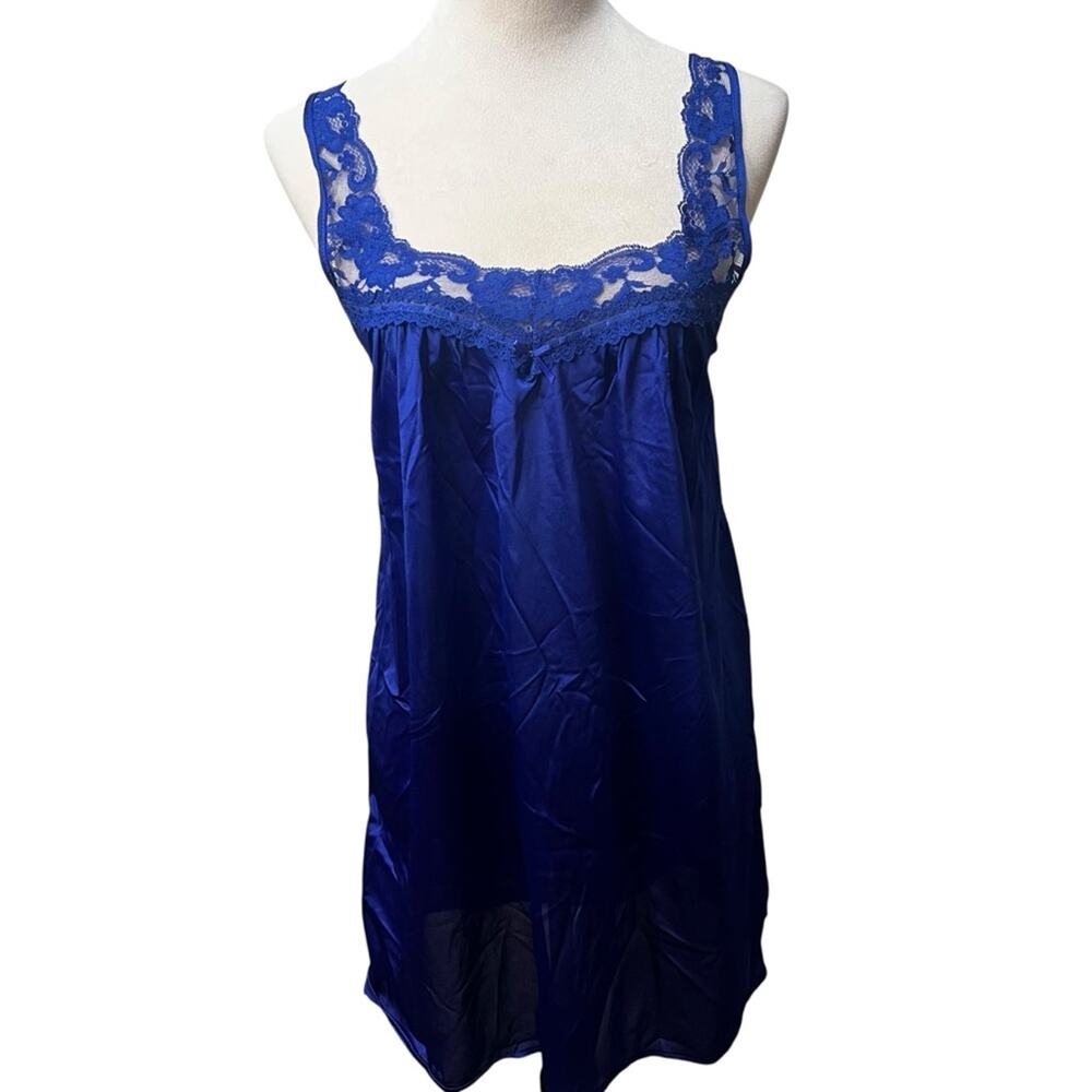 Vintage 80s Colesce Couture Nylon Chemise – Made in USA – Cobalt Blue – Medium